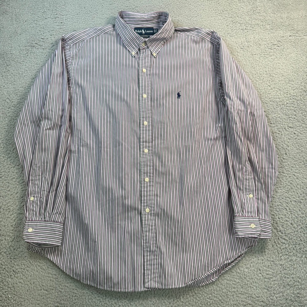 Ralph Lauren Mens Classic Fit Striped Button Down Shirt 17.5 34/35 Purple Green